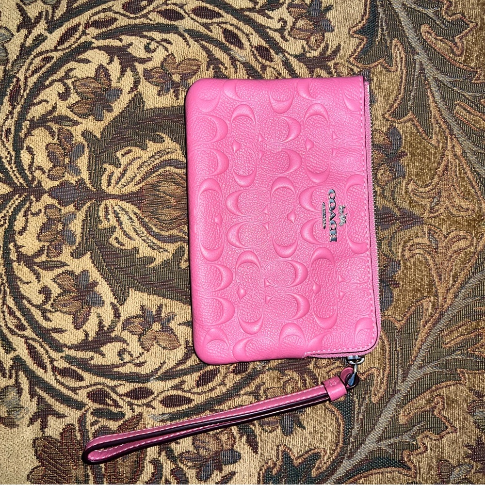 Coach Vibrant Pink Embossed Wristlet